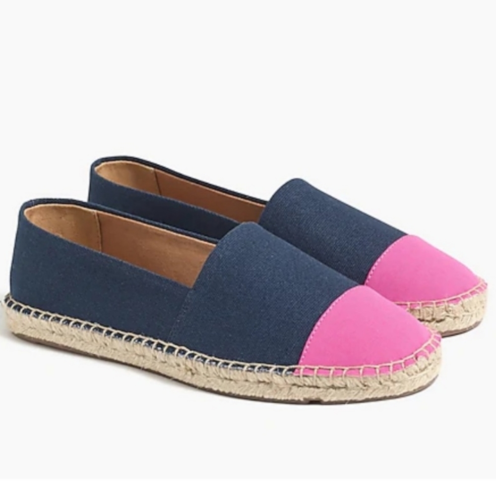 J. Crew Navy Canvas Espadrilles with Pink Toe